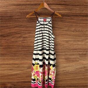 Elle Black & White Striped Tank Dress with Pink & Yellow Floral Border